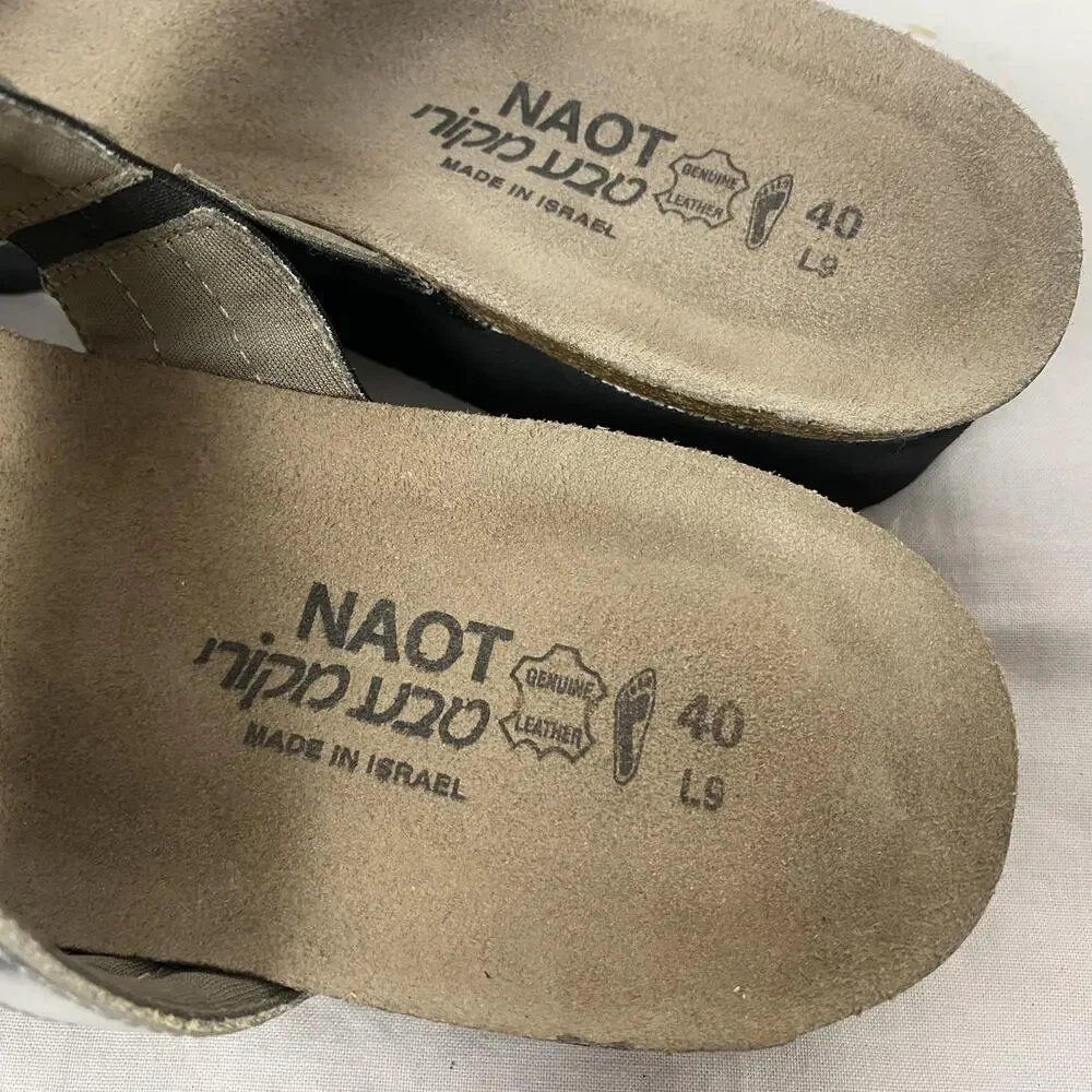 Naot Slide Sandals Womens 9 40 Black Silver Colorblock Leather Comfort Strappy - Picture 5 of 14